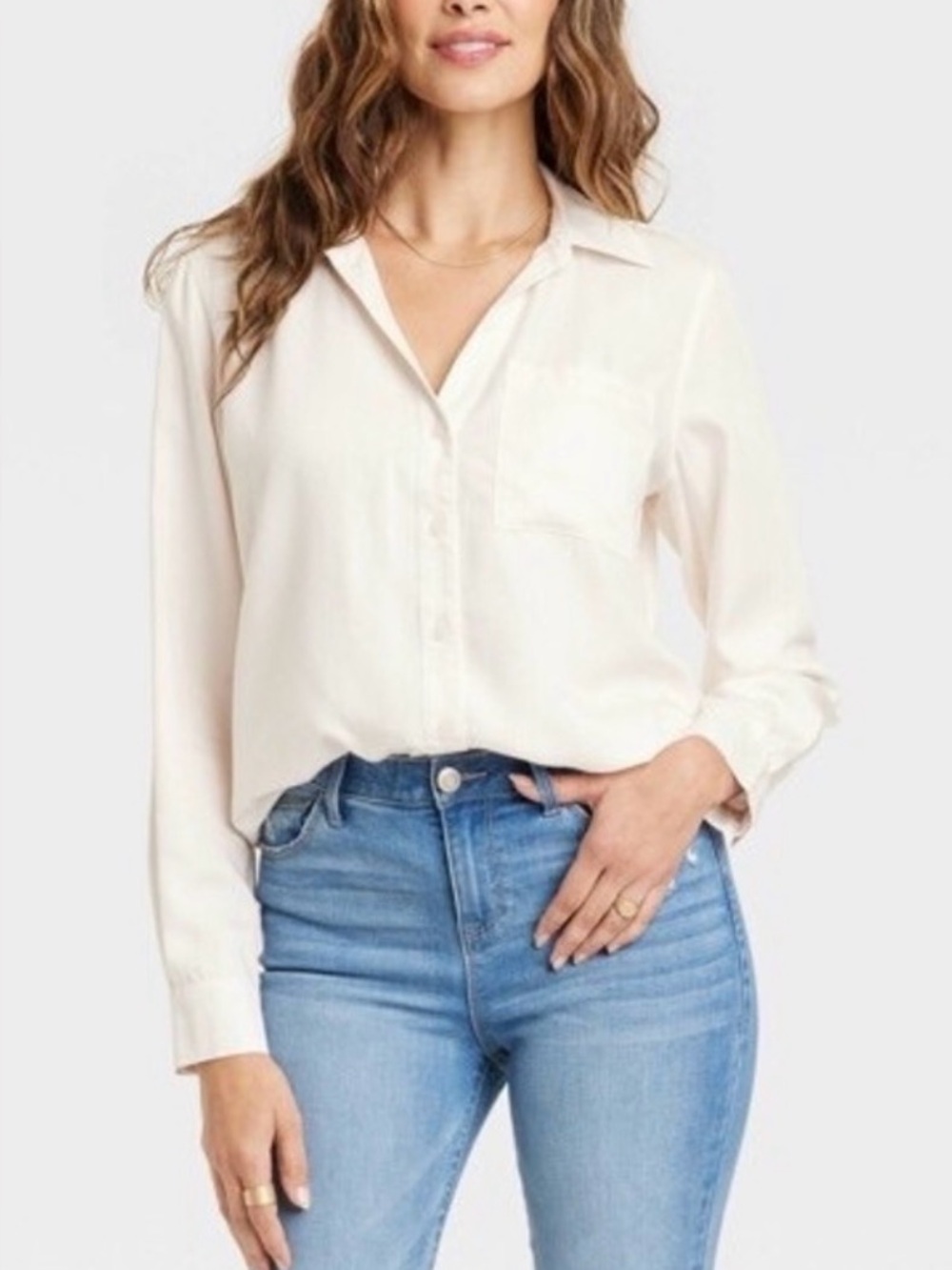 Knox Rose ladies Long-Sleeve Button-Down Shirt in Cream